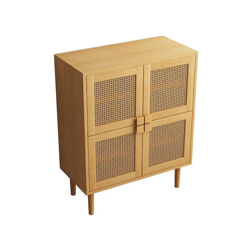 4-Door Rattan Mesh Storage Cabinet with 8 Shelves Modern Style