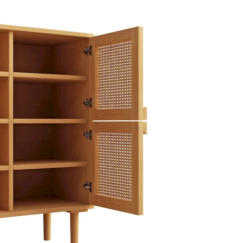 4-Door Rattan Mesh Storage Cabinet with 8 Shelves Modern Style
