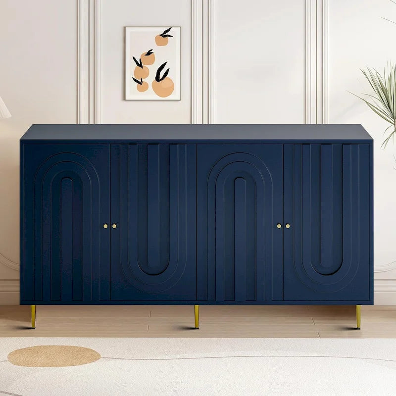 Modern Freestanding Wooden Storage Sideboard with a Center Support Leg