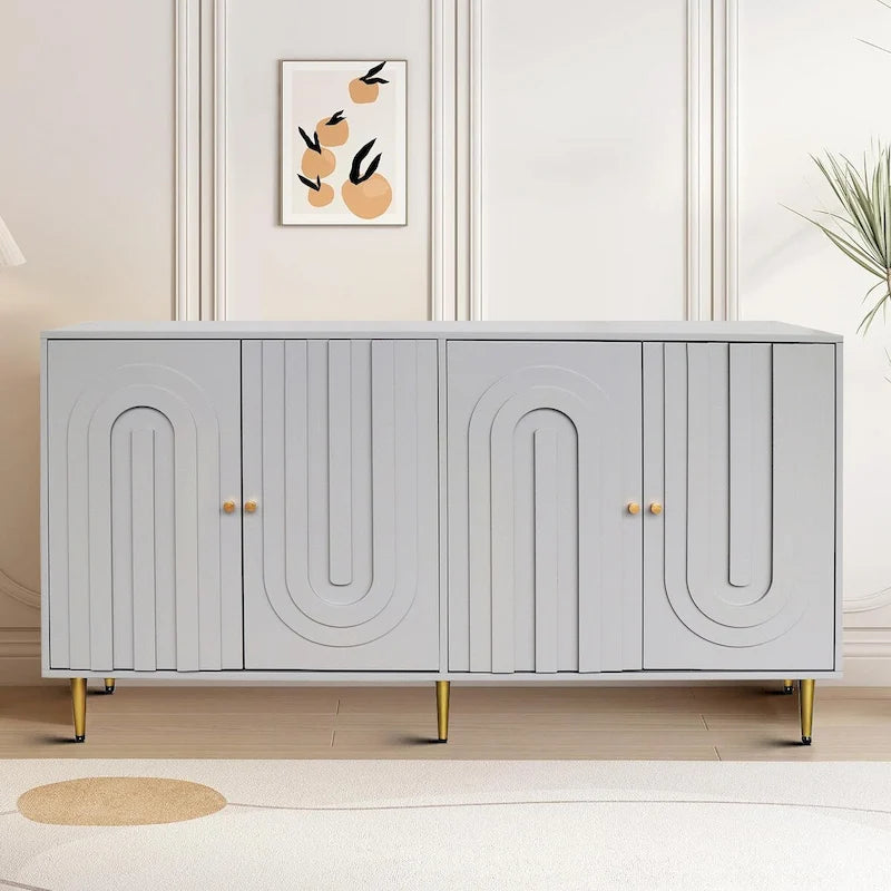 Modern Freestanding Wooden Storage Sideboard with a Center Support Leg