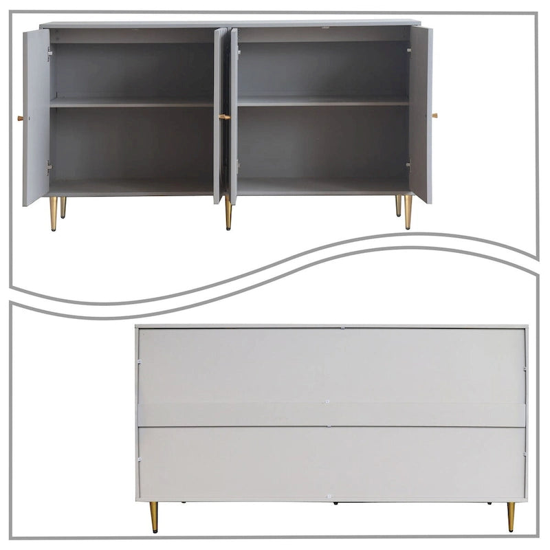 Modern Freestanding Wooden Storage Sideboard with a Center Support Leg