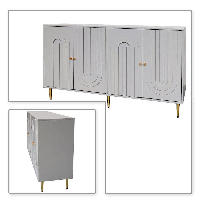 Modern Freestanding Wooden Storage Sideboard with a Center Support Leg