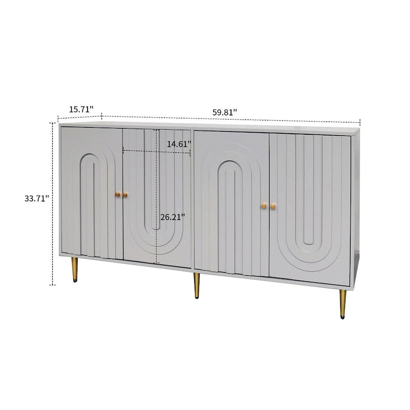 Modern Freestanding Wooden Storage Sideboard with a Center Support Leg