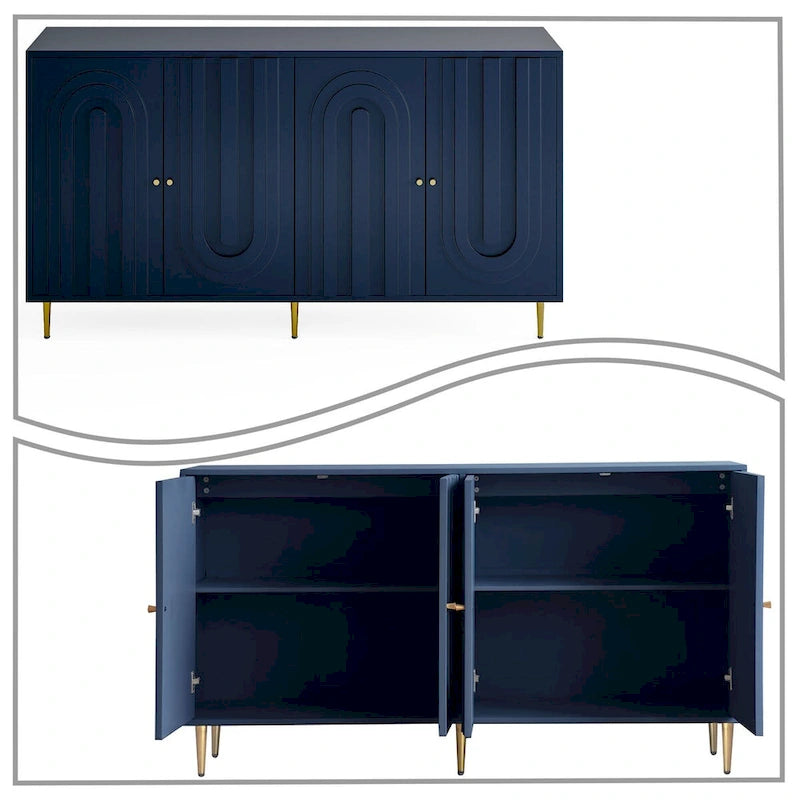 Modern Freestanding Wooden Storage Sideboard with a Center Support Leg