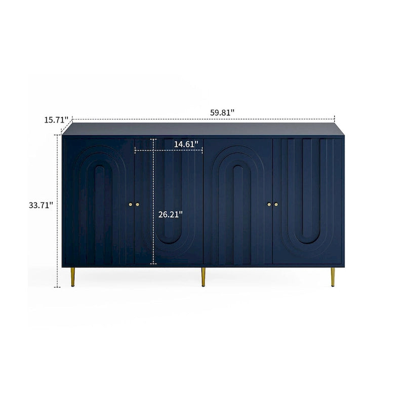 Modern Freestanding Wooden Storage Sideboard with a Center Support Leg