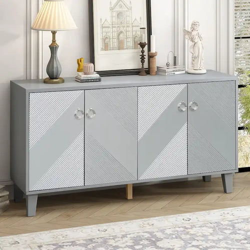 4-Door Geometric Pattern Cabinet with Round Handles for Hallway Entryway Living Room