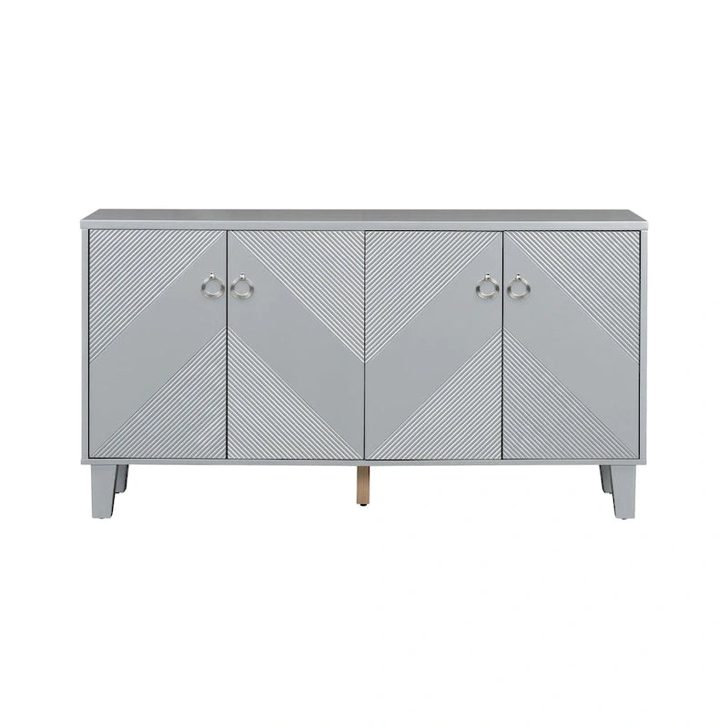 4-Door Geometric Pattern Cabinet with Round Handles for Hallway Entryway Living Room
