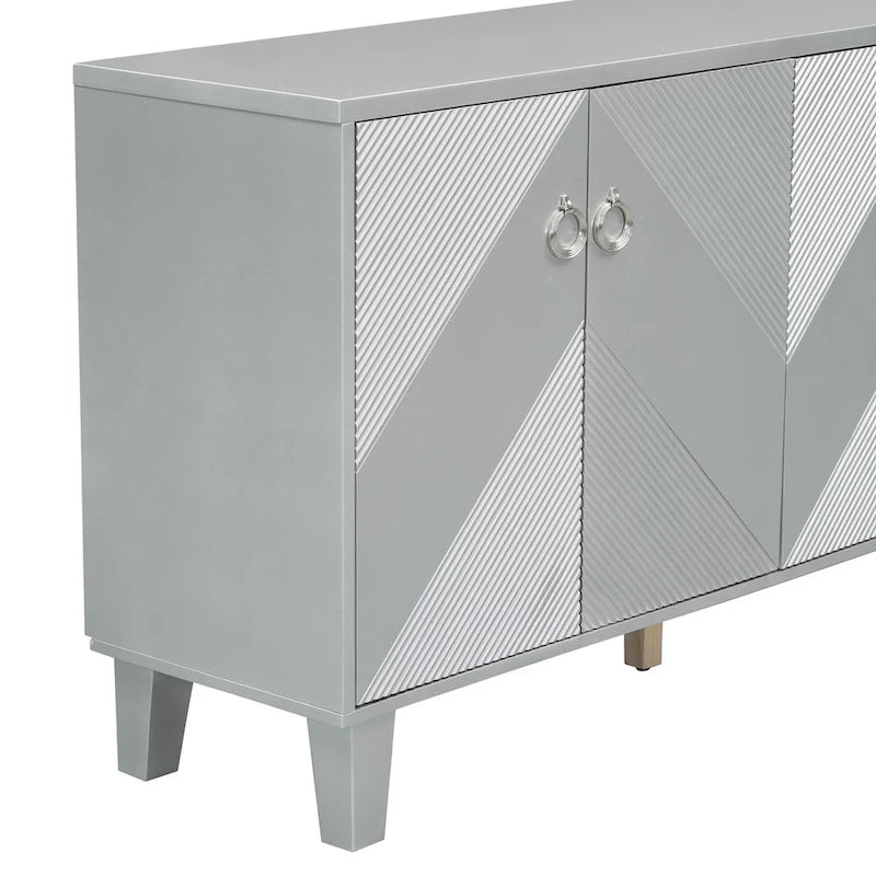 4-Door Geometric Pattern Cabinet with Round Handles for Hallway Entryway Living Room