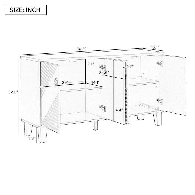 4-Door Geometric Pattern Cabinet with Round Handles for Hallway Entryway Living Room