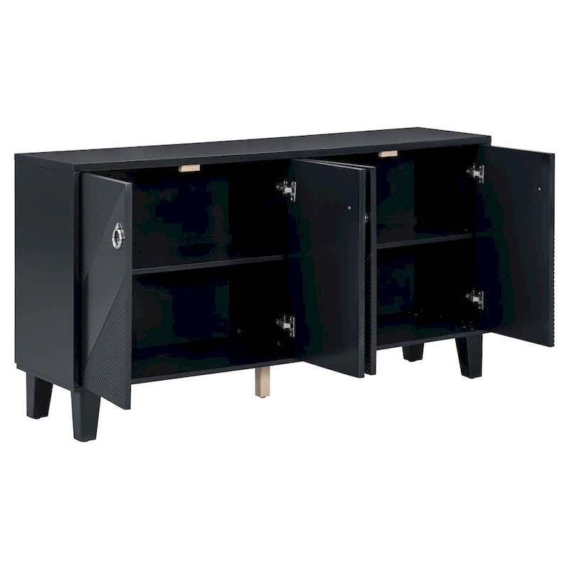 4-Door Geometric Pattern Cabinet with Round Handles for Hallway Entryway Living Room