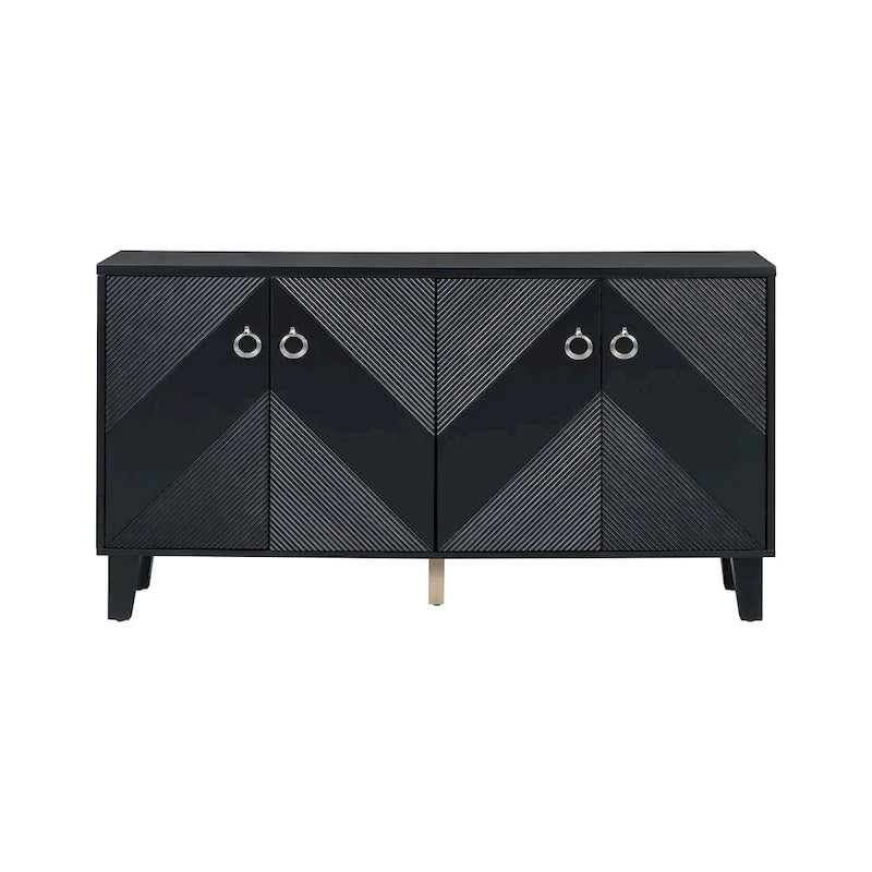 4-Door Geometric Pattern Cabinet with Round Handles for Hallway Entryway Living Room