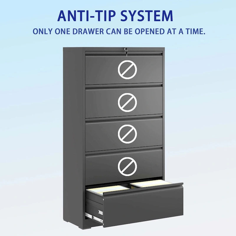 5-Drawer Steel Lateral File Cabinet with Lock for Home Office