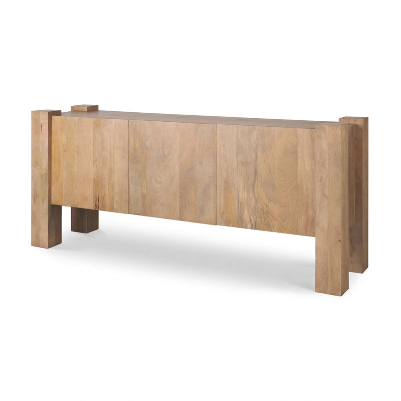 Light Brown Wood 3-Door Sideboard with Mango Wood Frame and Cable Management