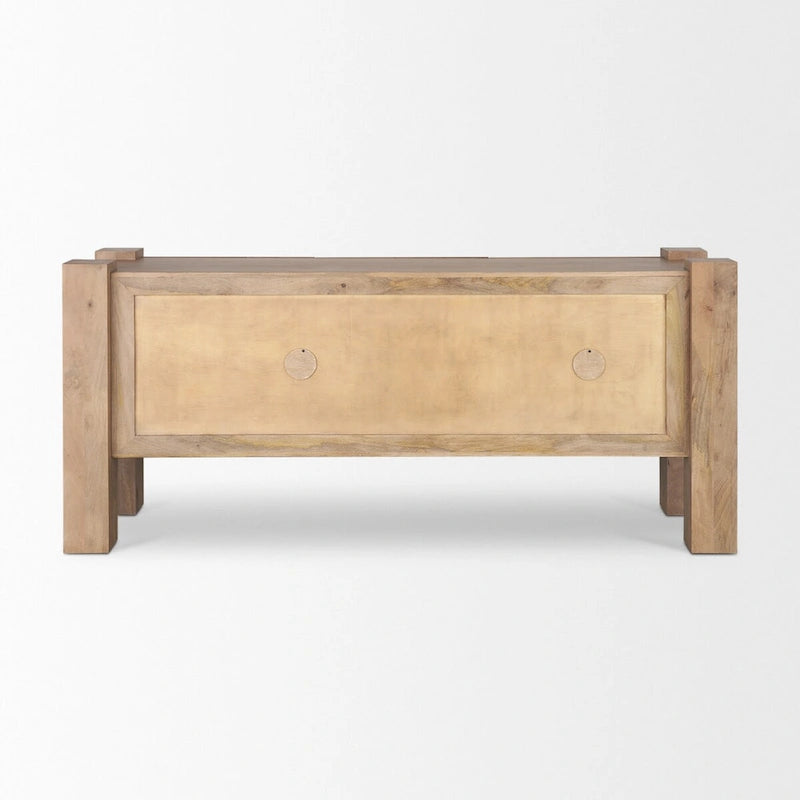 Light Brown Wood 3-Door Sideboard with Mango Wood Frame and Cable Management