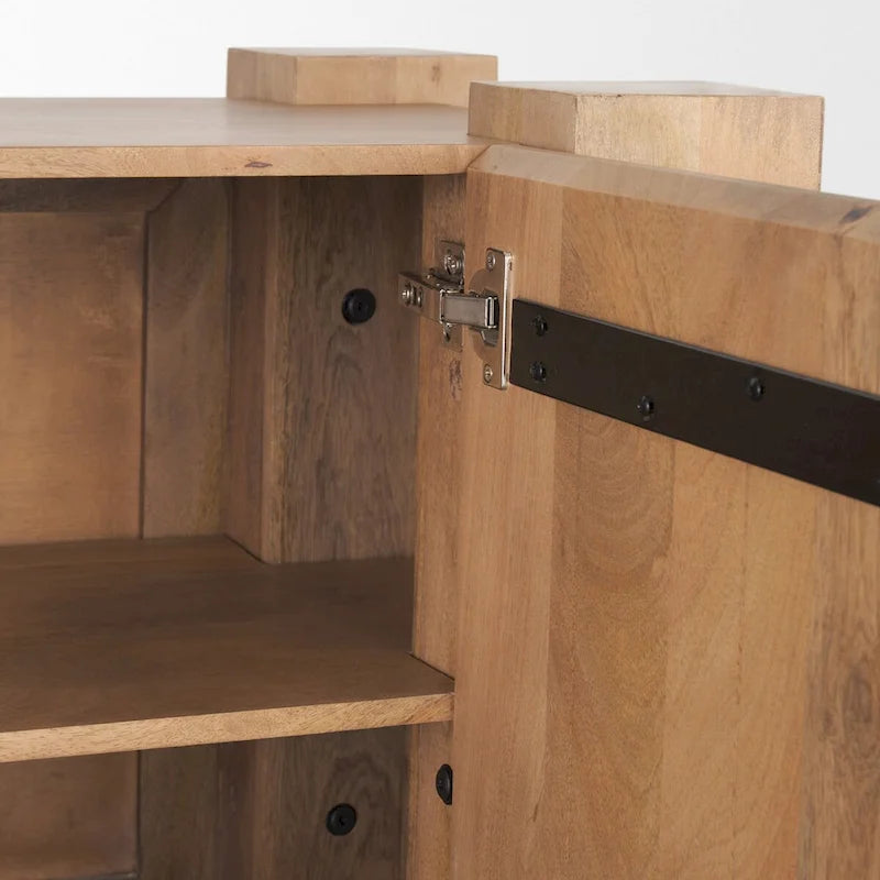 Credenza in legno chiaro a 3 ante con struttura in legno di mango e gestione dei cavi