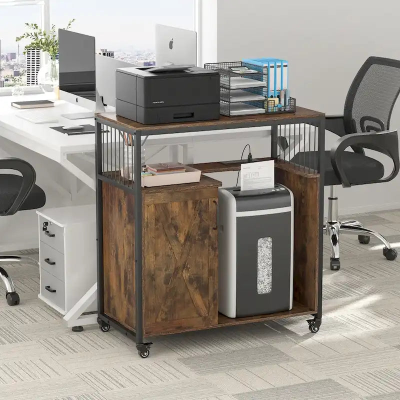 Printer Stand with Storage Shelf and Filing Cabinet with Power Outlet and USB Ports