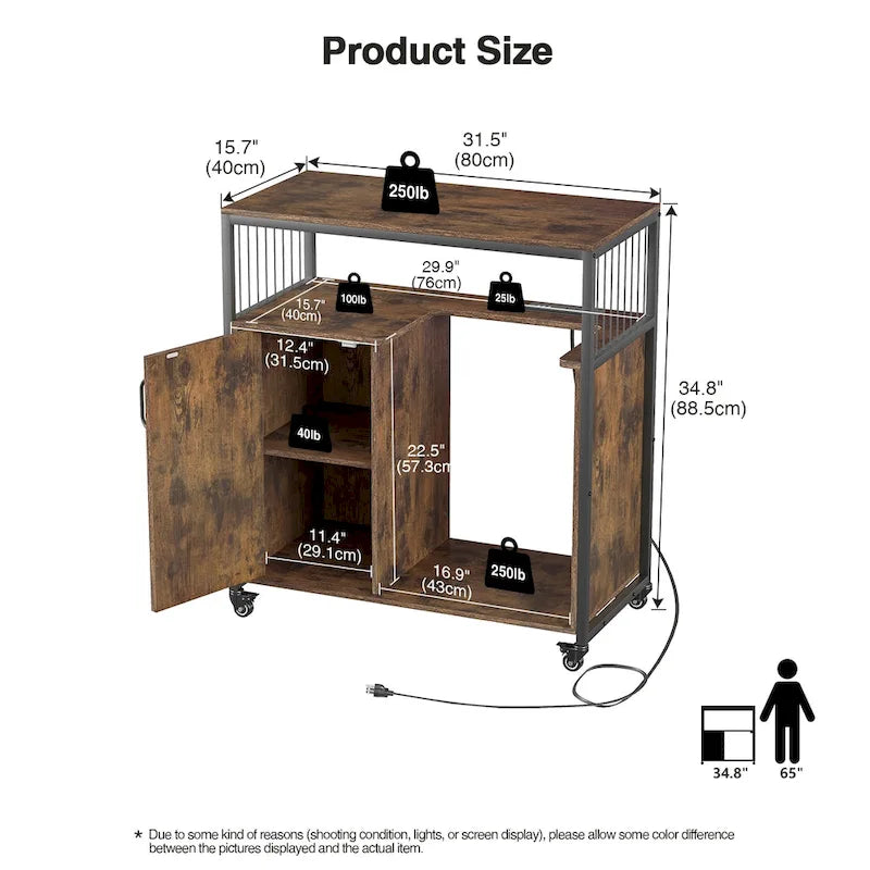 Printer Stand with Storage Shelf and Filing Cabinet with Power Outlet and USB Ports