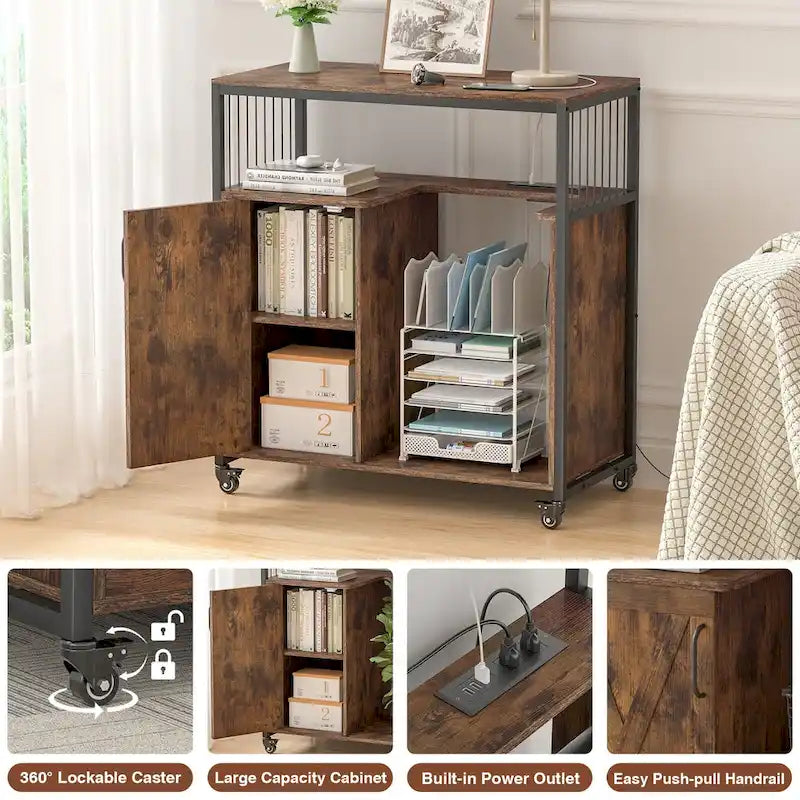 Printer Stand with Storage Shelf and Filing Cabinet with Power Outlet and USB Ports