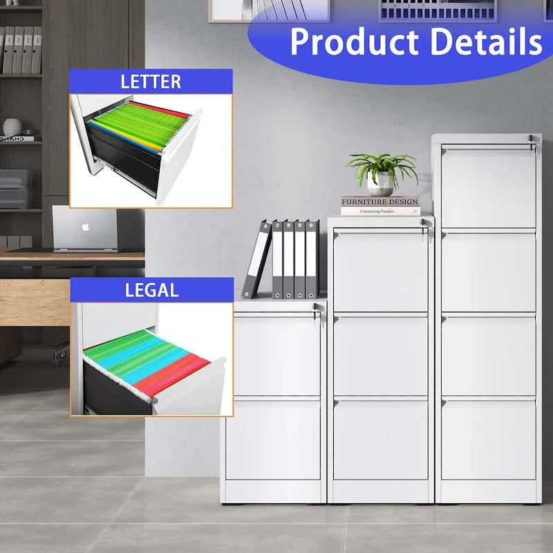 2-Drawer Metal Vertical File Cabinet with Lock for A4 Legal Letter Size