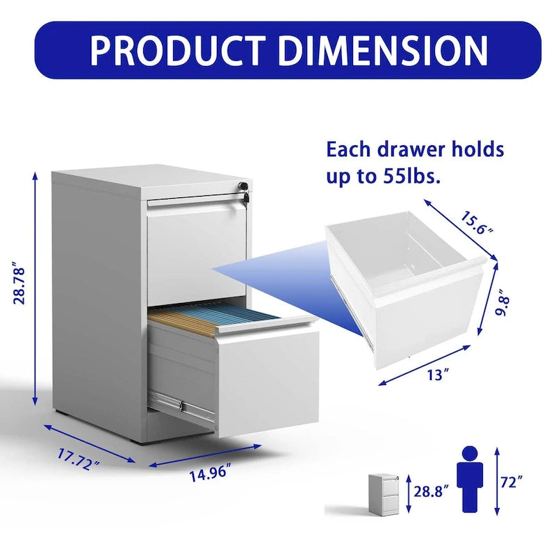 2-Drawer Metal Vertical File Cabinet with Lock for A4 Legal Letter Size
