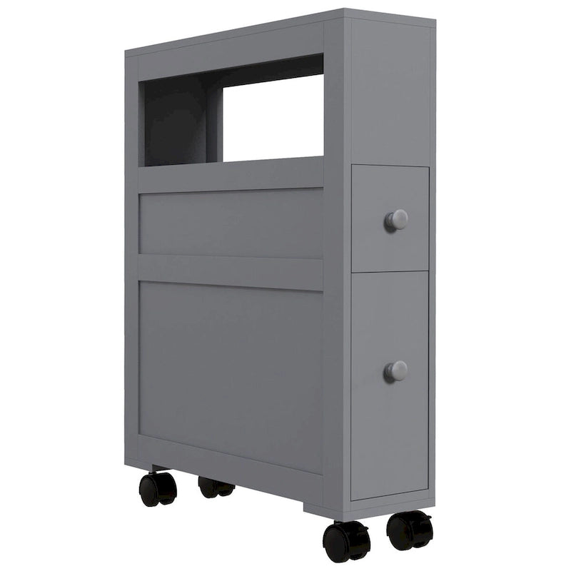 Wood Rolling Narrow Bathroom Side Storage Cabinet