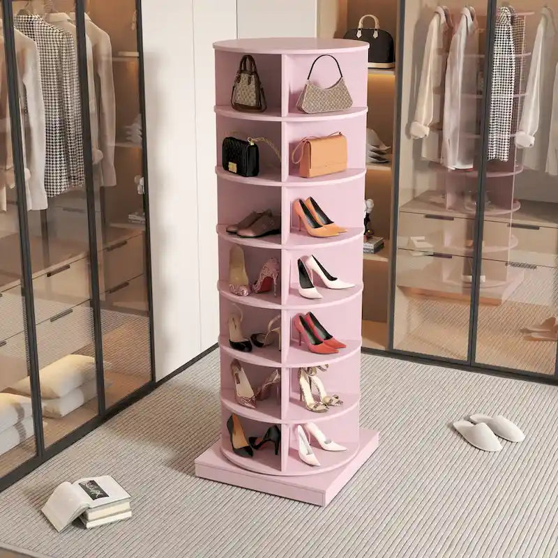360-Degree Rotating Shoe Cabinet 7-Layer Tower Holds Up to 28 Pairs of Shoes
