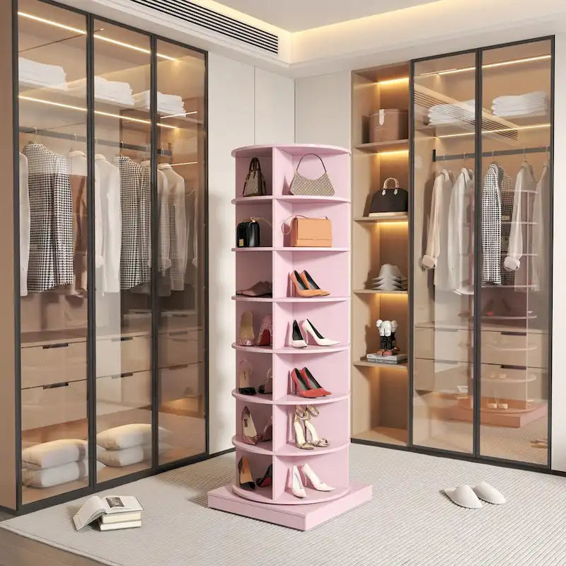 360-Degree Rotating Shoe Cabinet 7-Layer Tower Holds Up to 28 Pairs of Shoes