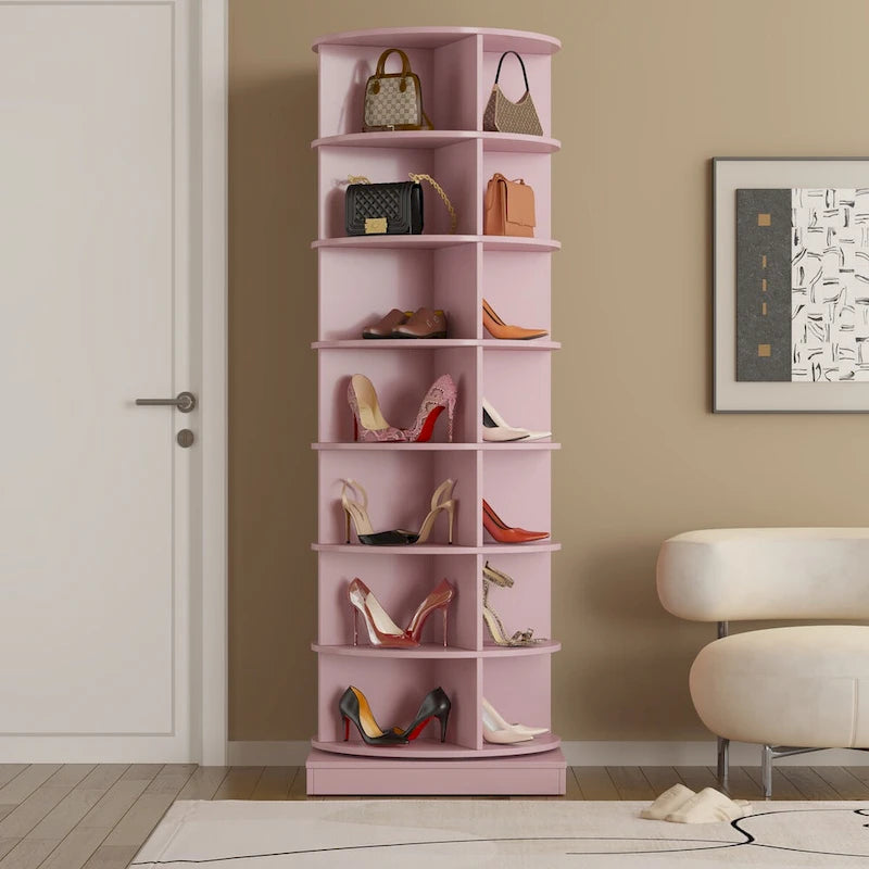 360-Degree Rotating Shoe Cabinet 7-Layer Tower Holds Up to 28 Pairs of Shoes