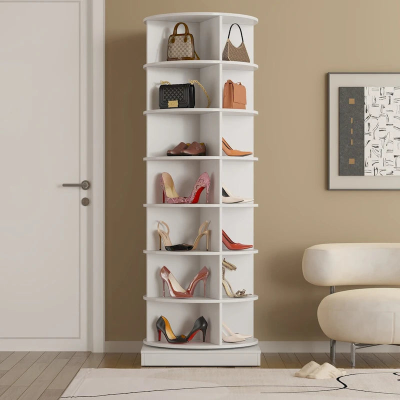 360-Degree Rotating Shoe Cabinet 7-Layer Tower Holds Up to 28 Pairs of Shoes