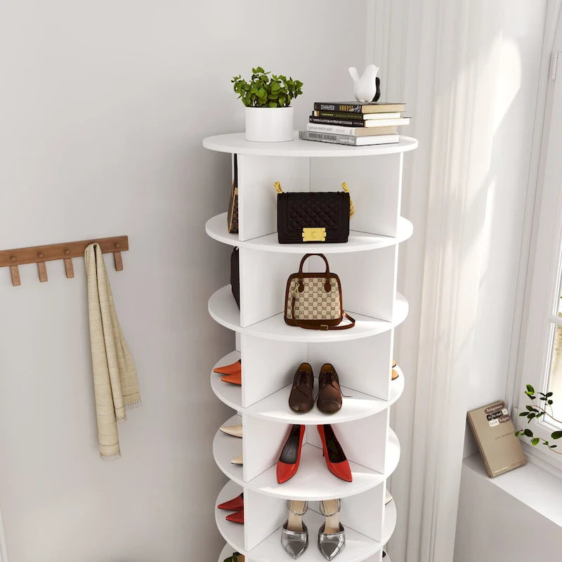 360-Degree Rotating Shoe Cabinet 7-Layer Tower Holds Up to 28 Pairs of Shoes