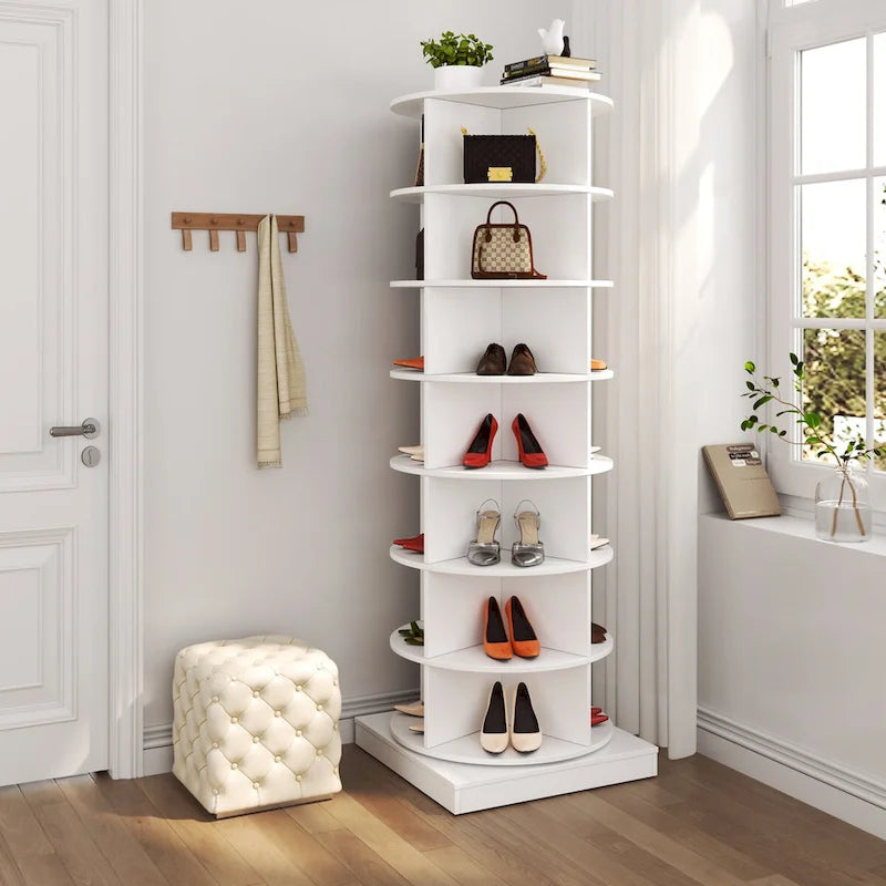 360-Degree Rotating Shoe Cabinet 7-Layer Tower Holds Up to 28 Pairs of Shoes