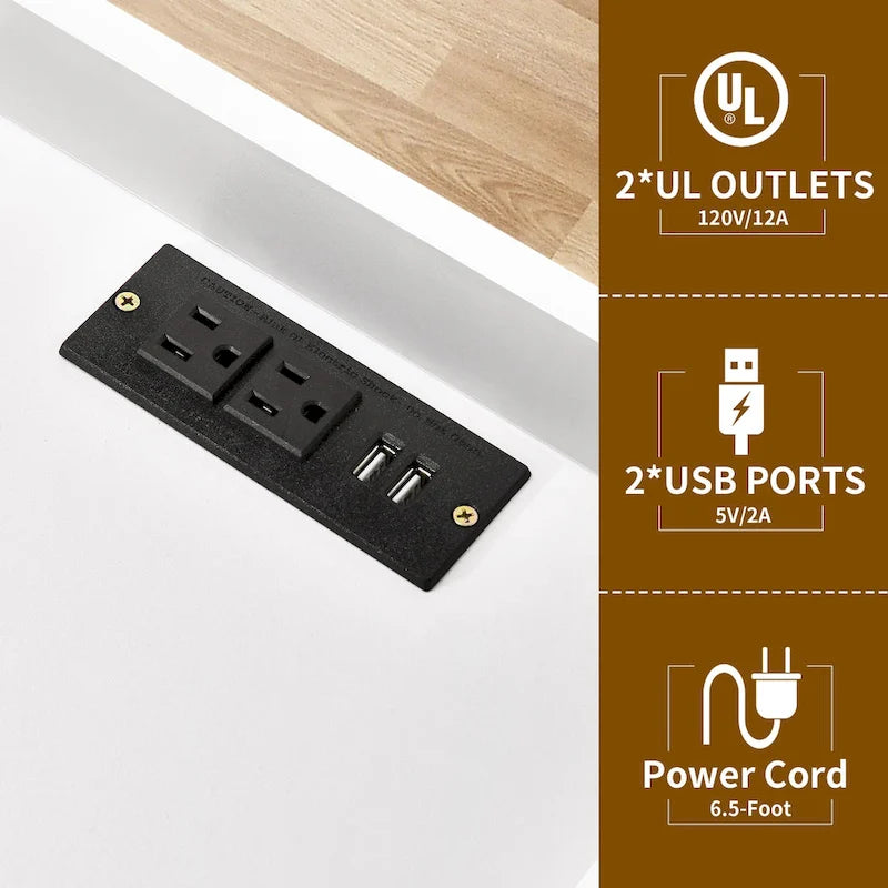Modern 2 Drawer Large Lateral Filing Cabinet with Charging Station & Power Outlet