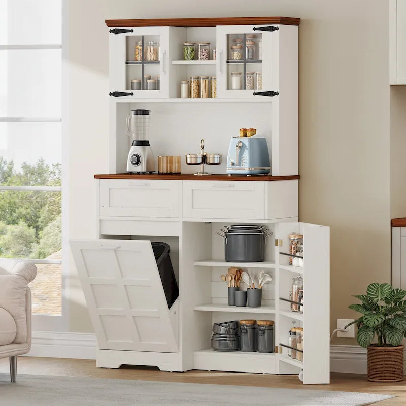 69-Inch Tall Kitchen Pantry Storage Cabinet with Trash Can Holder