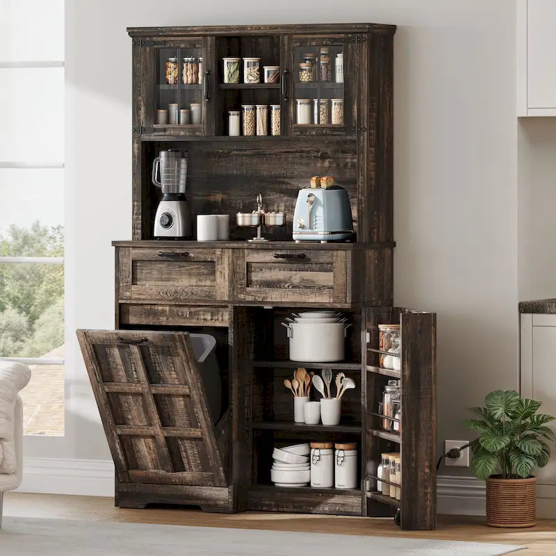 69-Inch Tall Kitchen Pantry Storage Cabinet with Trash Can Holder