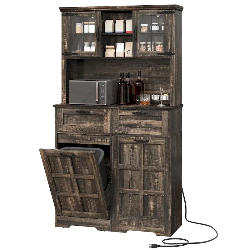 69-Inch Tall Kitchen Pantry Storage Cabinet with Trash Can Holder