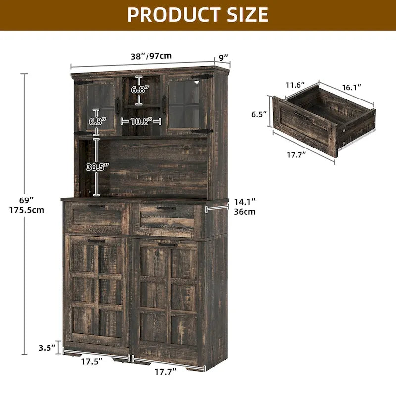 69-Inch Tall Kitchen Pantry Storage Cabinet with Trash Can Holder