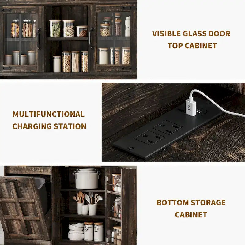 69-Inch Tall Kitchen Pantry Storage Cabinet with Trash Can Holder