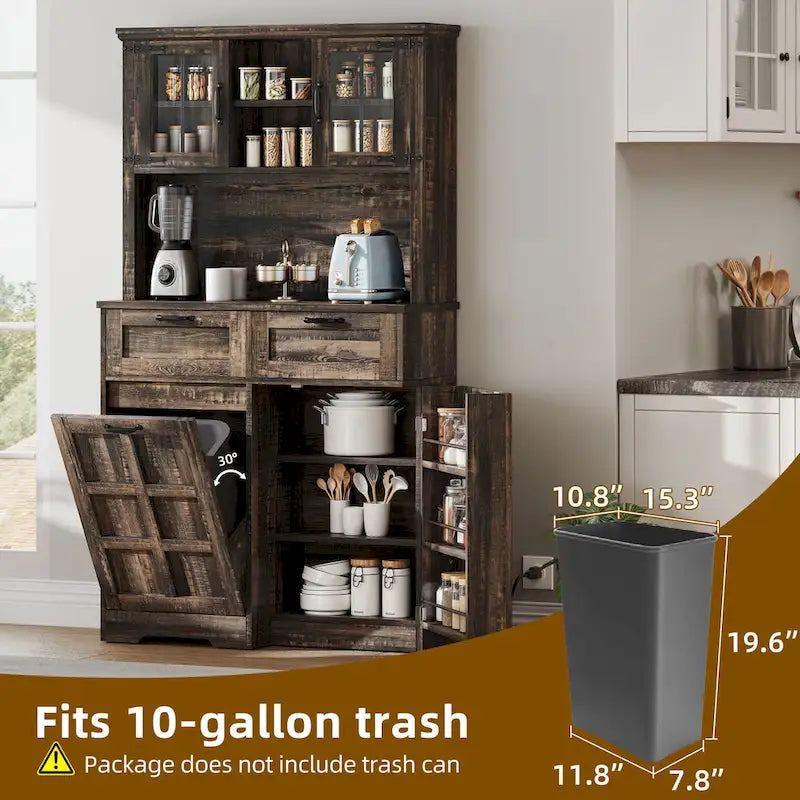 69-Inch Tall Kitchen Pantry Storage Cabinet with Trash Can Holder