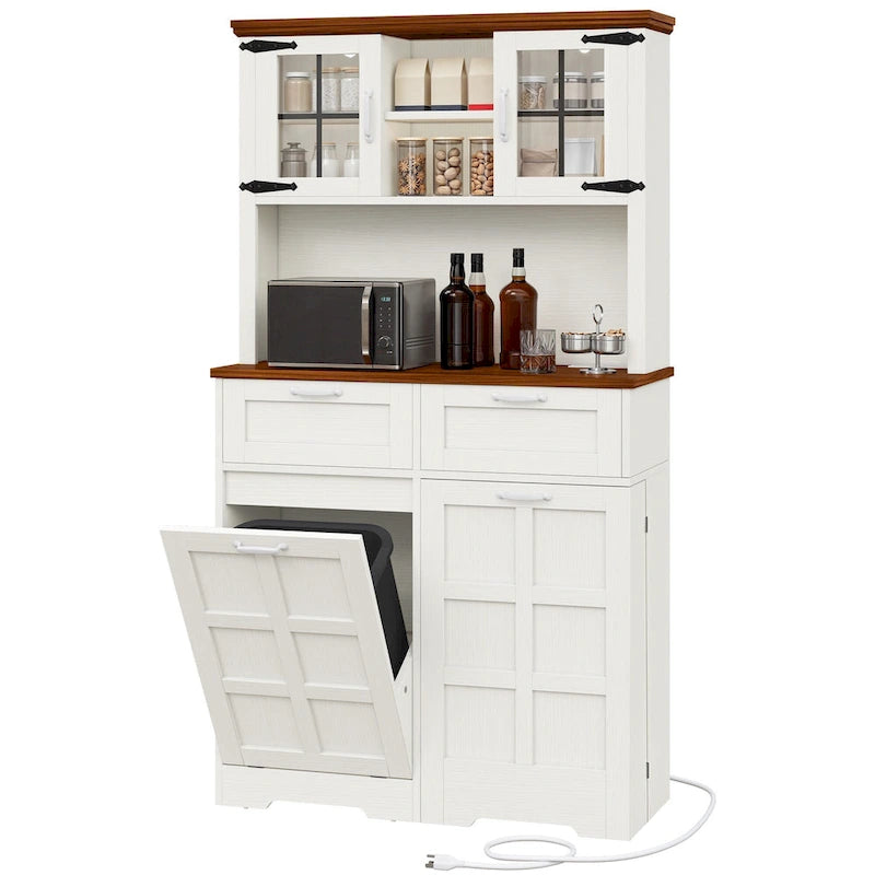 69-Inch Tall Kitchen Pantry Storage Cabinet with Trash Can Holder