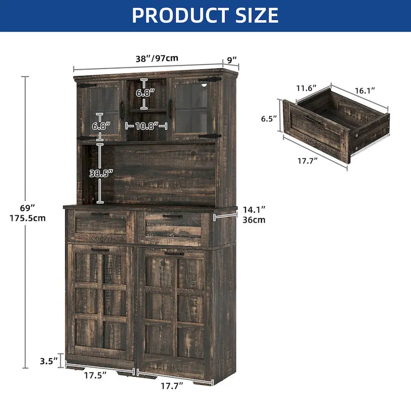 69-Inch Tall Kitchen Pantry Storage Cabinet with Trash Can Holder
