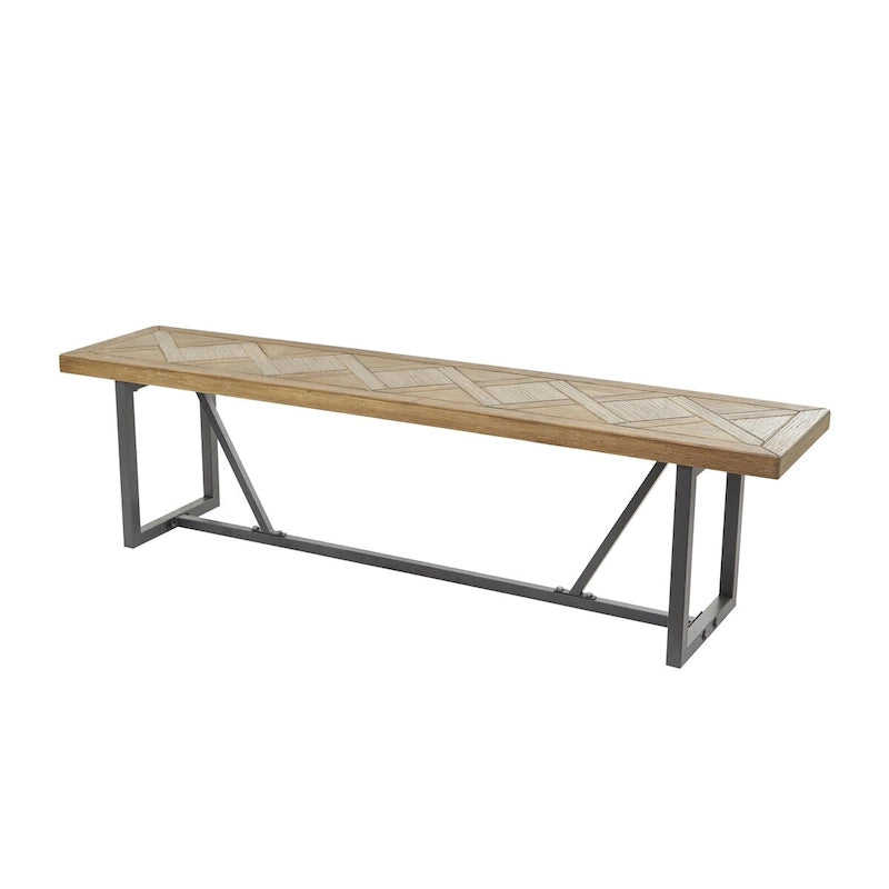 Industrial Wood Bench with Black Metal Base Brown Entryway Seat