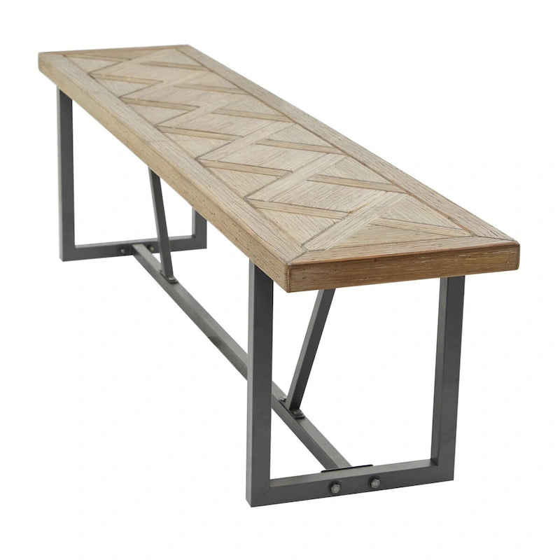 Industrial Wood Bench with Black Metal Base Brown Entryway Seat