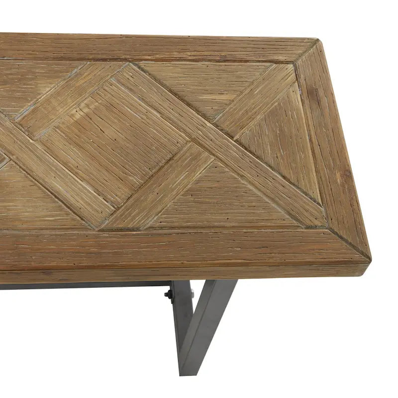 Industrial Wood Bench with Black Metal Base Brown Entryway Seat