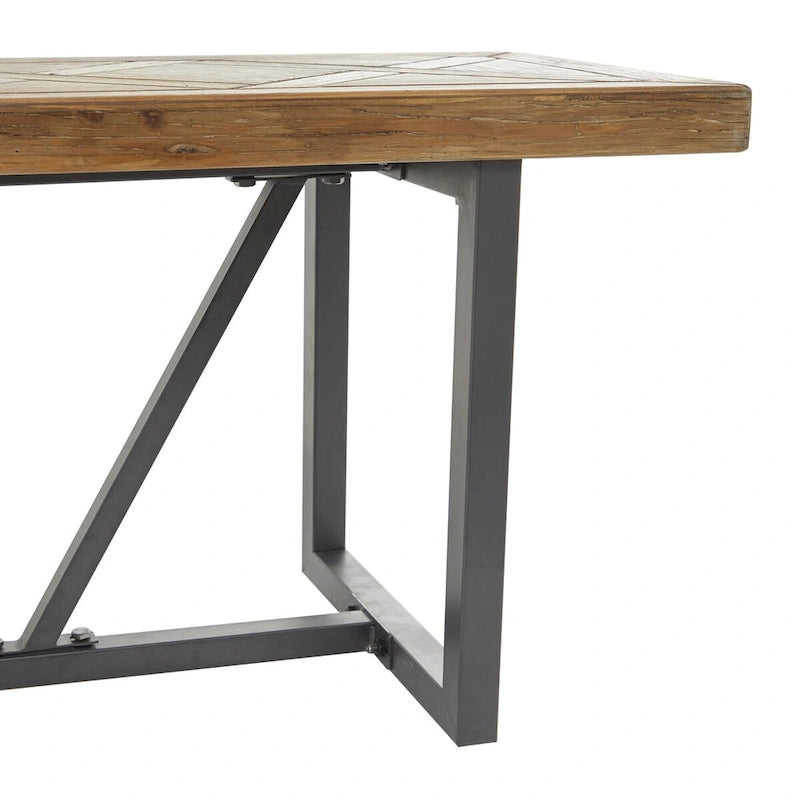 Industrial Wood Bench with Black Metal Base Brown Entryway Seat