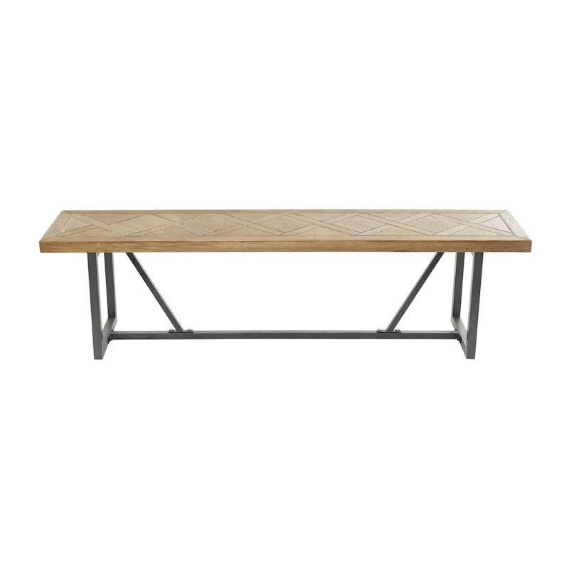Industrial Wood Bench with Black Metal Base Brown Entryway Seat