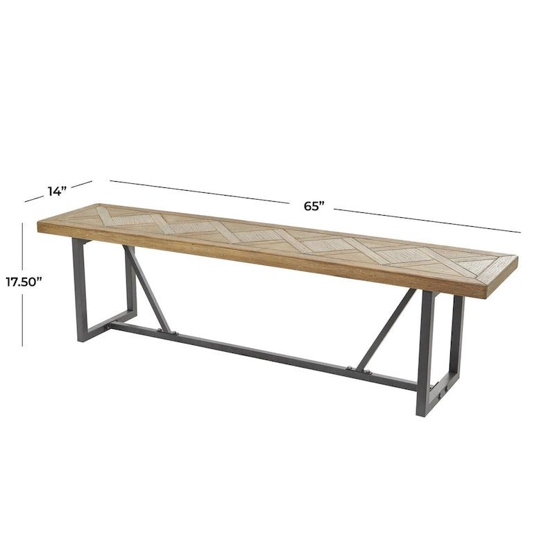 Industrial Wood Bench with Black Metal Base Brown Entryway Seat