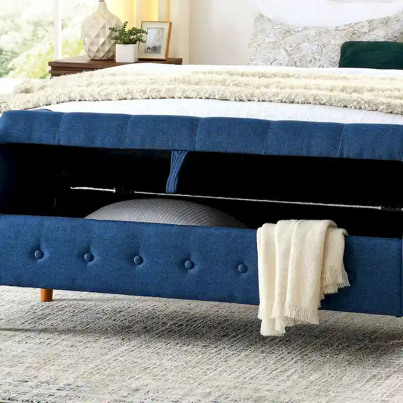 62-Inch Tufted Button Storage Bench Upholstered Ottoman with Rolled Arm