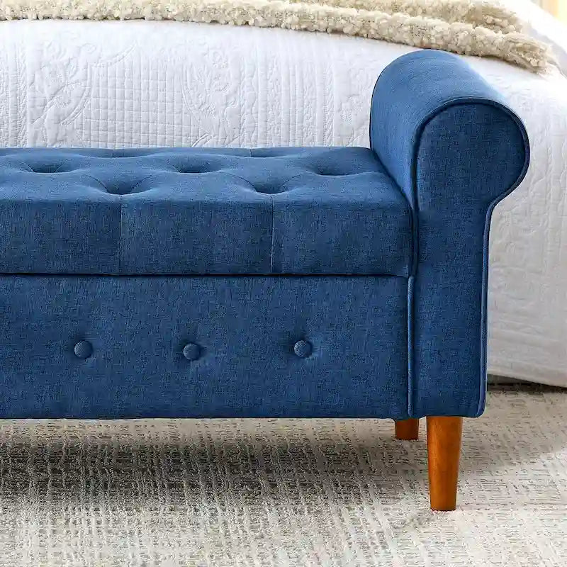 62-Inch Tufted Button Storage Bench Upholstered Ottoman with Rolled Arm