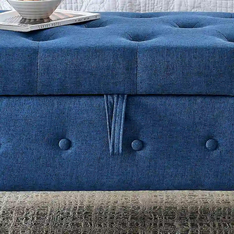 62-Inch Tufted Button Storage Bench Upholstered Ottoman with Rolled Arm