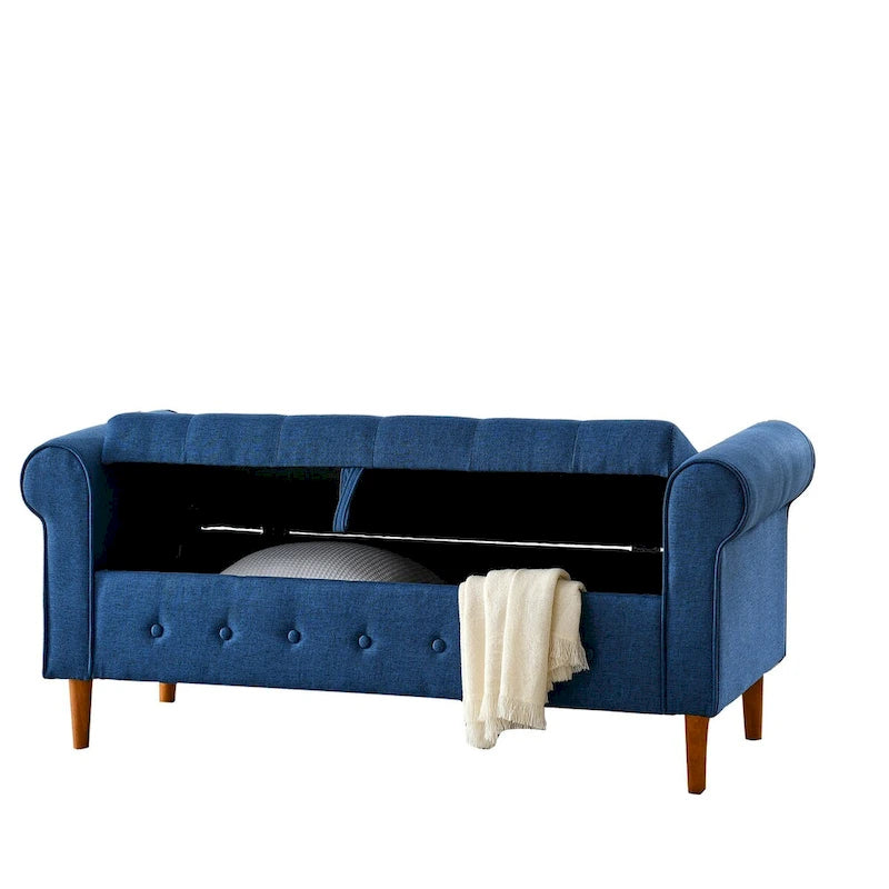 62-Inch Tufted Button Storage Bench Upholstered Ottoman with Rolled Arm